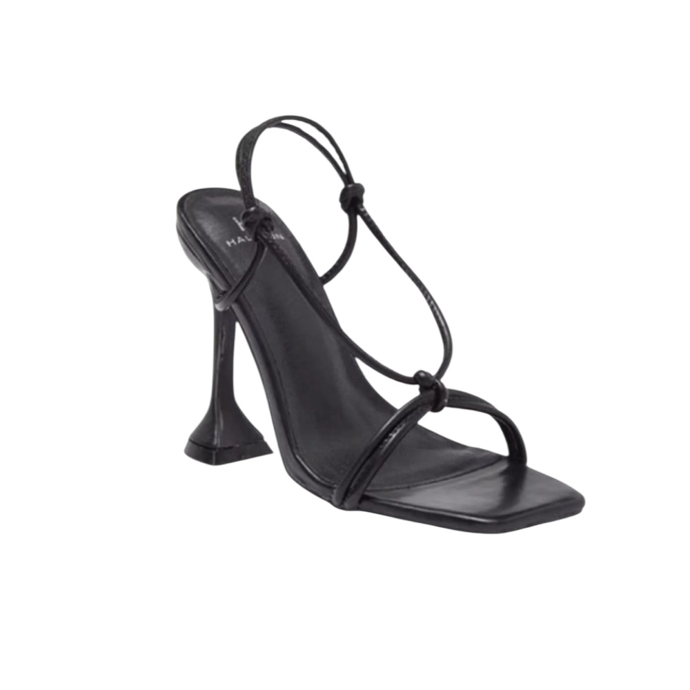 Halston Womens Heels Size 9.5 Black Vegan Leather Strappy Stiletto Sandals Y2k
